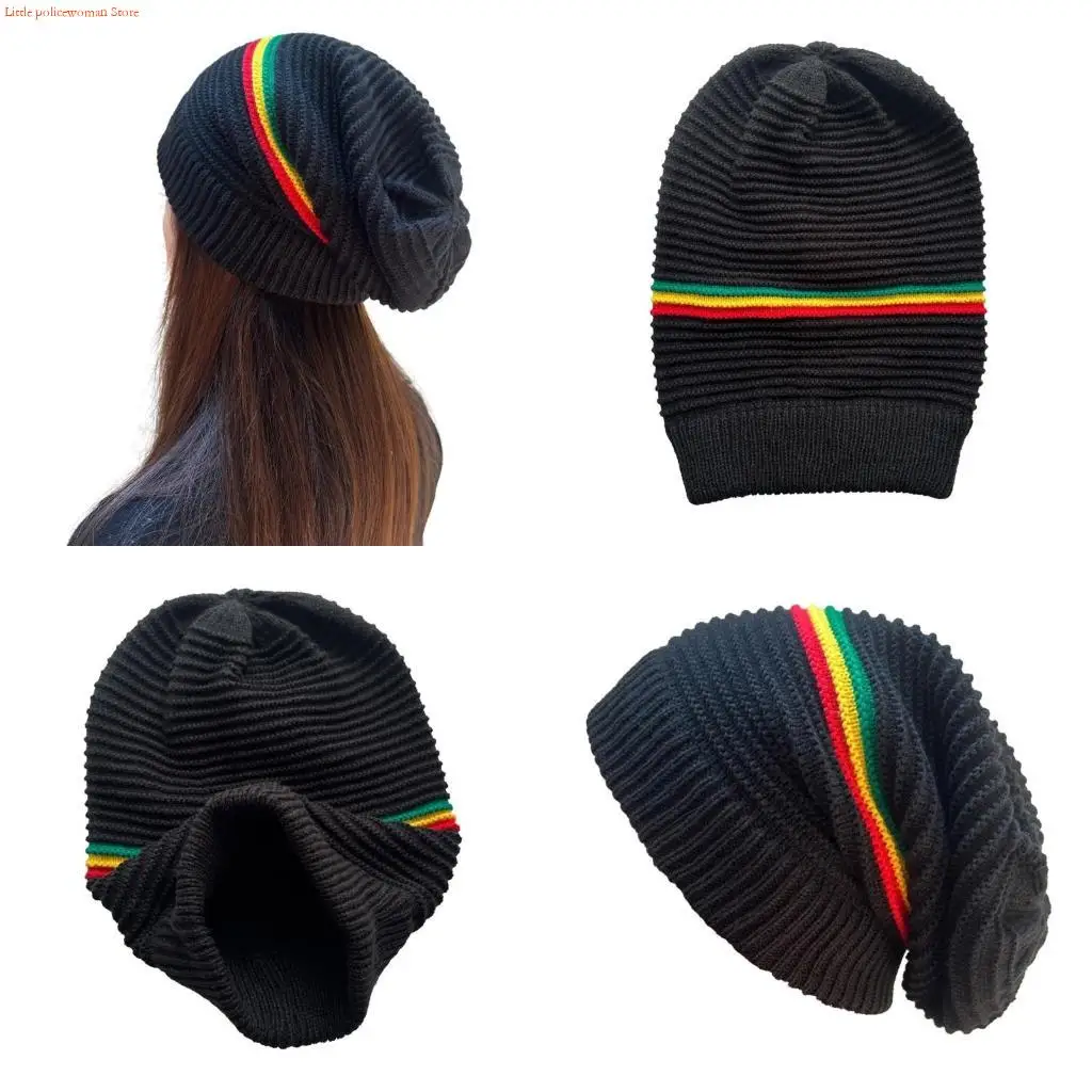 F92D Reggae Hat Unisex Warm Hat Outdoor Teens Streetwear Skull Caps for Ski Cycling Unisex Colorful Striped Knit Winter Hat