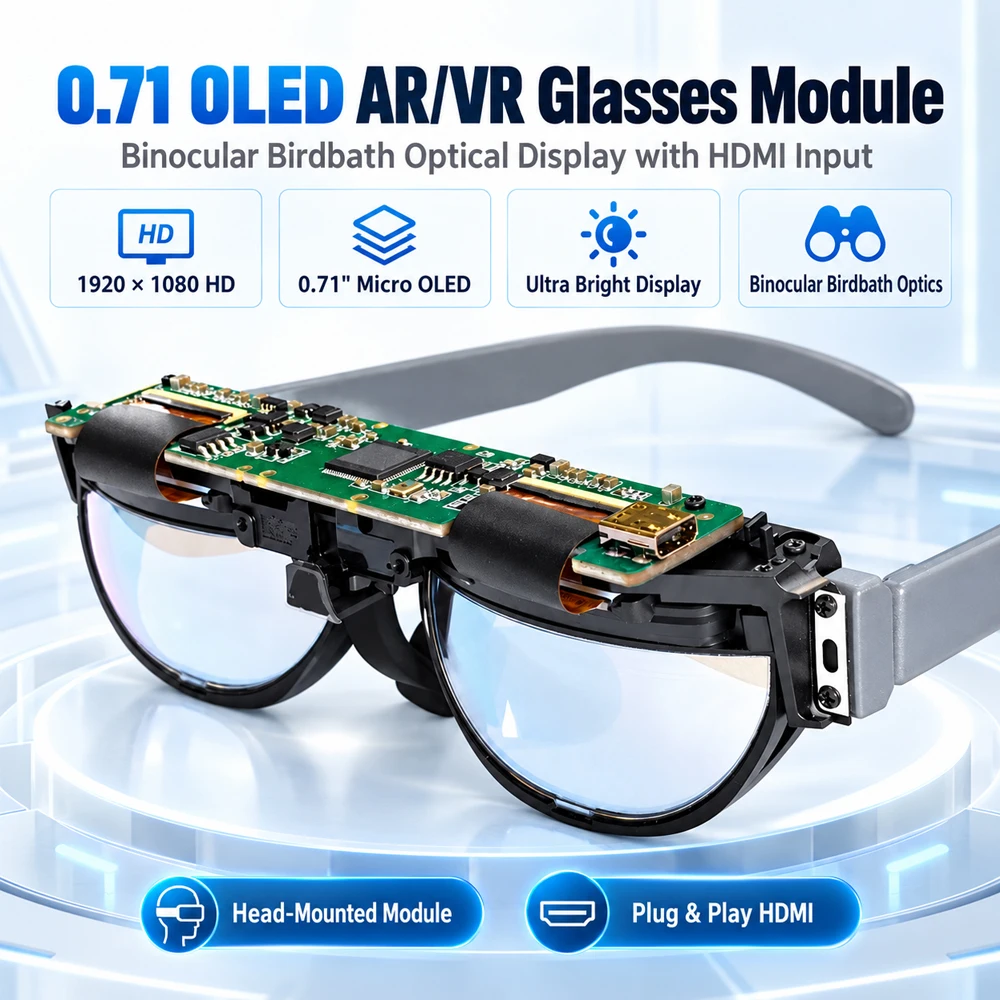 AR/VR-Brille 0,71 OLED Ultrahelles Mikro-Anzeigemodul Kopfmontiertes HD 1920*1080 Fernglas Vogelbad Optische Module HDMI