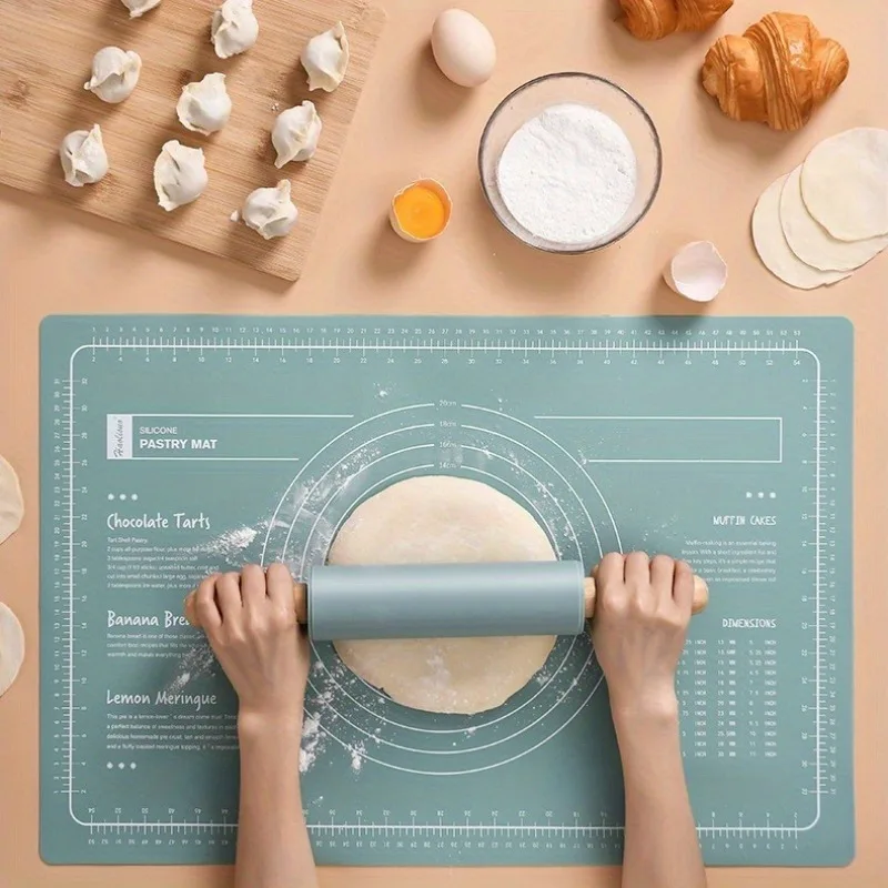 Silicone Amassar Mat e Rolling Pin Set, Extra grande, Non-Slip, Cozimento sem esforço