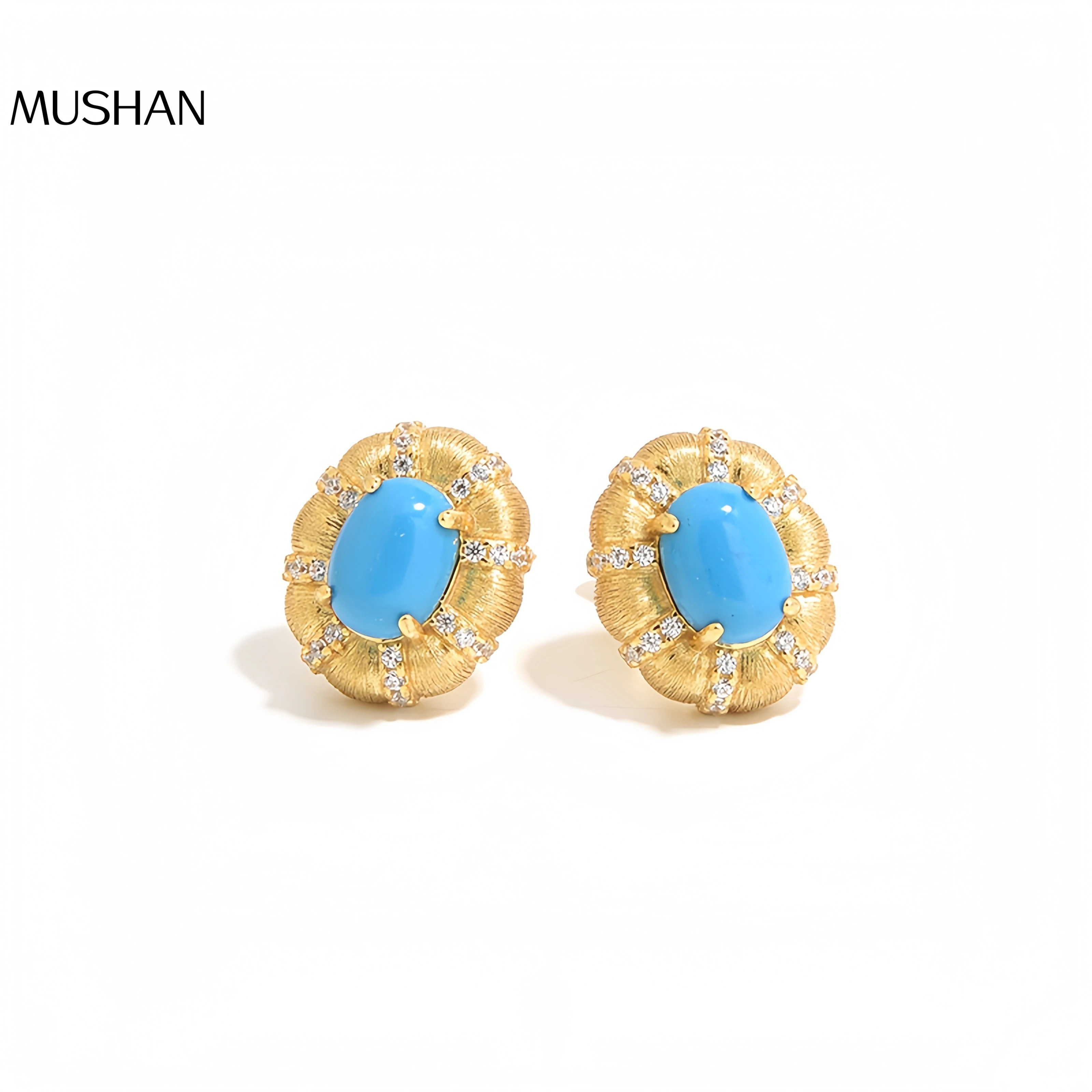 

Mushan Luxury Brand S925 Silver Gold-Plated Retro Italian Hand-Brushed Turquoise Unique And Niche Earrings For Women