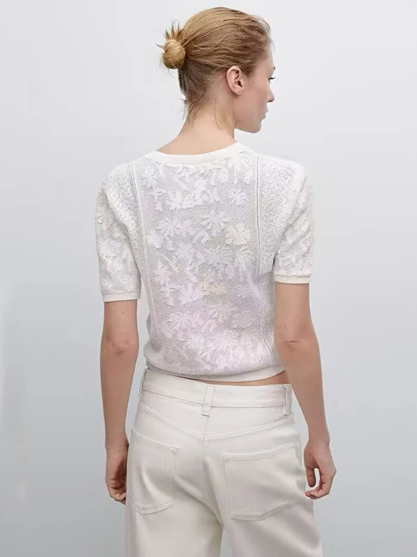 

Новое поступление весны и лета, женское трикотажное кружево ort Sve round Ne Open Front irt Romantic White Ele Commute Sle