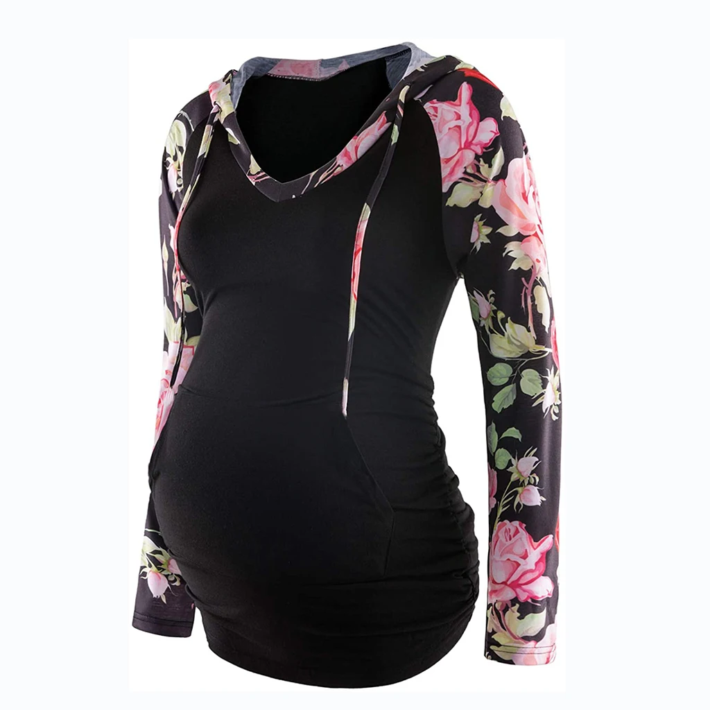 Frauen Mutterschaft Hoodies Gestreiften Druck Langarm V-ausschnitt Hoodie Sweatshirts Top Mama Schwangere Pflege Herbst Und Winter Kleidung – Detail 3