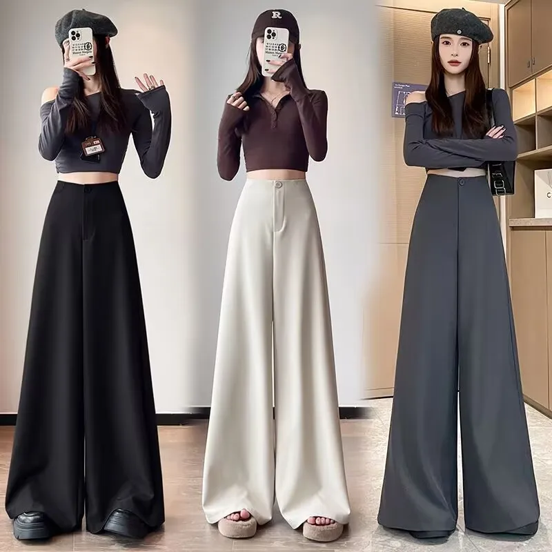 

Spring Summer Women Suits Pants Korean High Waist Casual Commuting Straight Trousers Office Lady Solid Commuting Wide-leg Pants