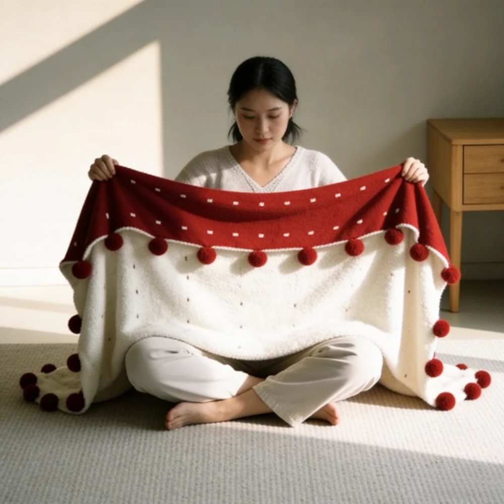 

Exquisite Elegant Half-sided Velvet Coverlet, Festive Red Sofa Coverlet, Nap Blanket, Air Conditioning Blanket, Home Textiles