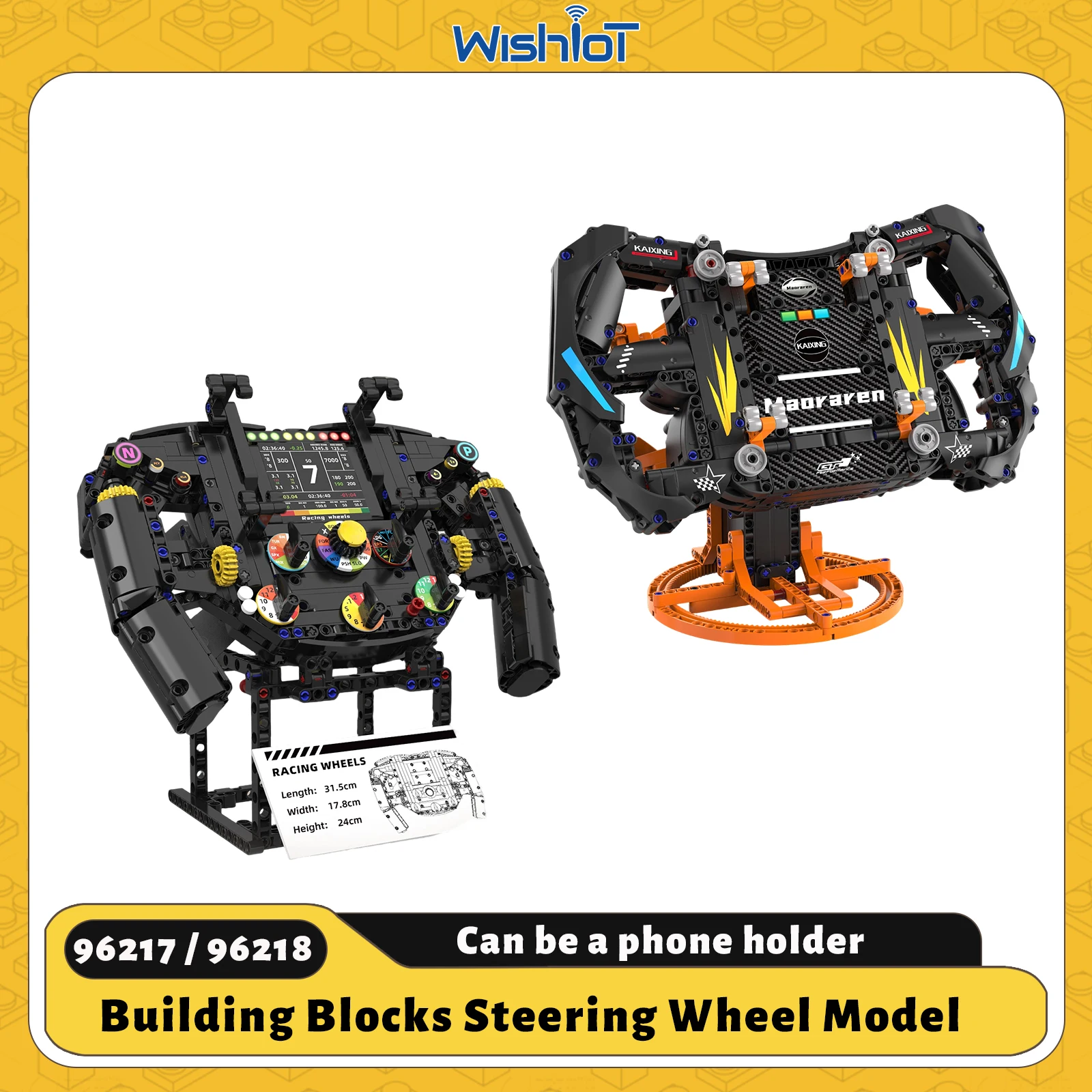 

MOC Racing Car Steering Wheel Building Blocks Technology Machinery Model Phone Holder Desktop Ornaments Bricks Toy Holiday Gift