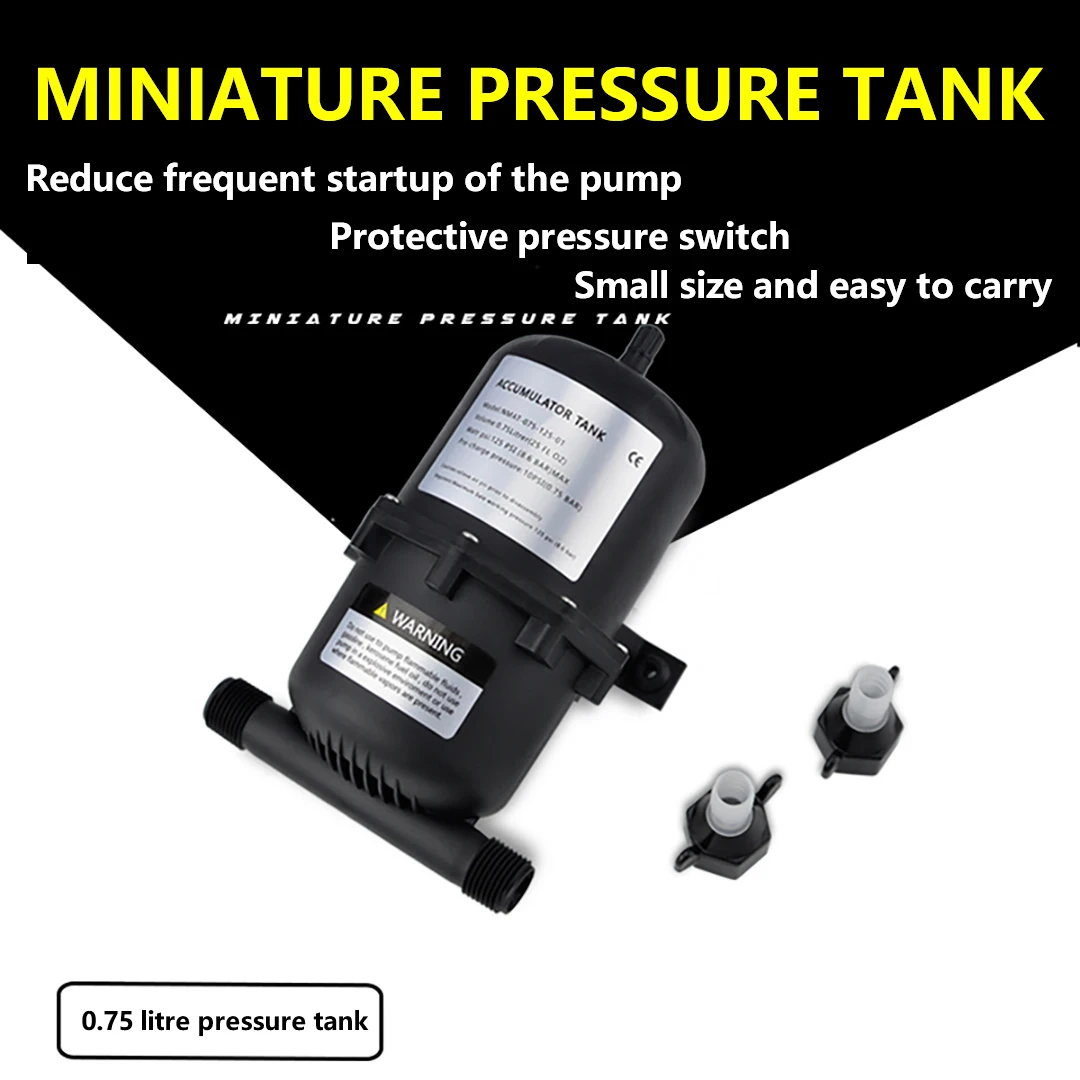 

0.75L Micro Water Pump Pressure Tank 125PSI/8.6Bar RV Yacht Diaphragm Pump Buffer Storage Pressure Water Supply Equipment