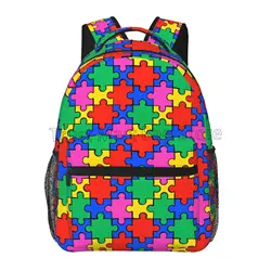 Autism Awareness Colorful Puzzle Piece Laptop Backpacks Casual Travel School Bookbag Cute Toddler Backpack for Boys Girls Adults