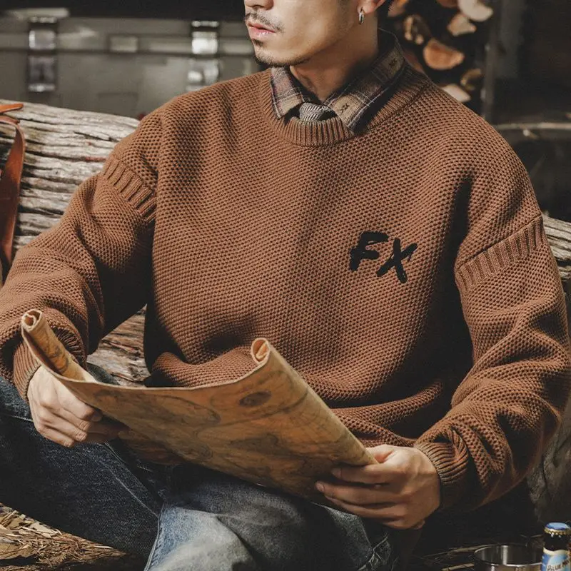 

Американский слэ Спецодежда Свитер Мужской Тяжелый Осень Зима Thi Yarn Свободный крой Длинный све круглой Ne Base irt Верхняя одежда...