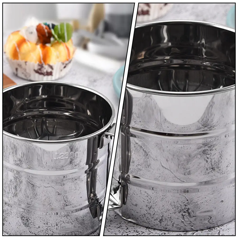 1Pcs Stainless Steel Flour Sifter Cup with Dense Mesh Hand Press Design for Powdered Sugar Cocoa Powder Baking Kitchen Supply