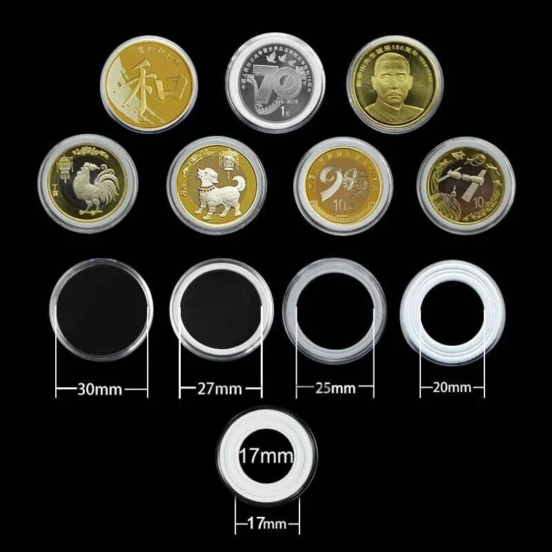 100 Pcs Coin Storage Cases Holder Clear Plastic Round Box For Coin Collection Protector 17/20/25/27/30/mm Coins Storage Box