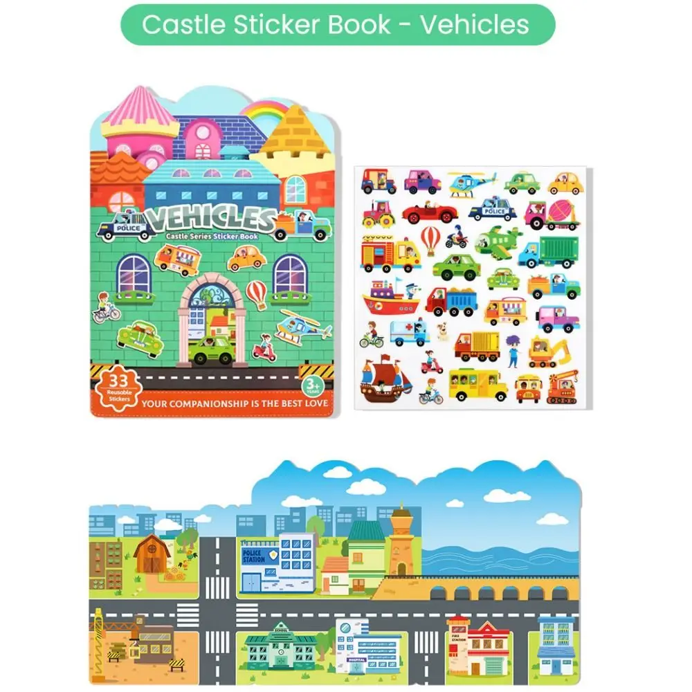 Cartoon Jelly Sticker Silent Book Multicolor Animal Vehicle Puzzle Multi-theme Interaction Game Sticker Book Educational Fun