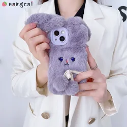 lovely Plush Fur Rabbit Case For Xiaomi 14 13 Ultra Pro Poco F5 Pro F4 Redmi Note 13 12 Pro Plus 12S Warm Cute Fluffy Case