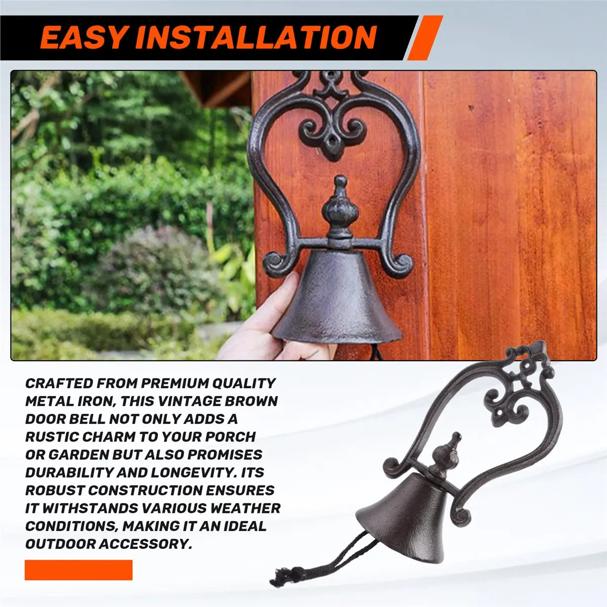 DT81 Nordics Style Vintage Brown Iron Door Bell for Garden and Porch
