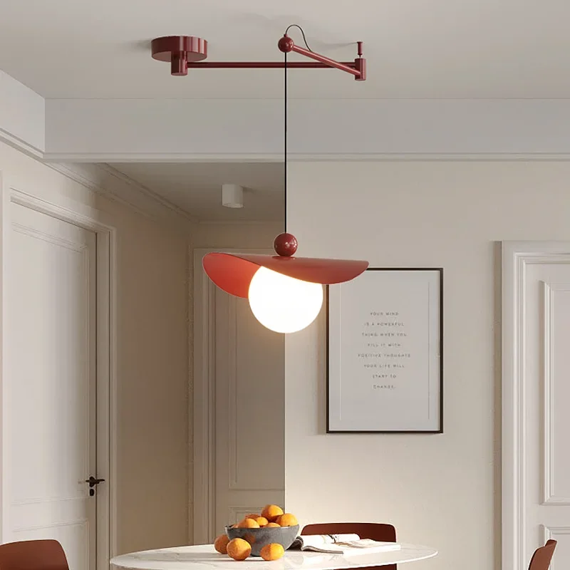 Dining Table Chandelier Cream Green Red Foldable Hanging Lamp Modern Creative Retractable Folding Long Arm Chandelier