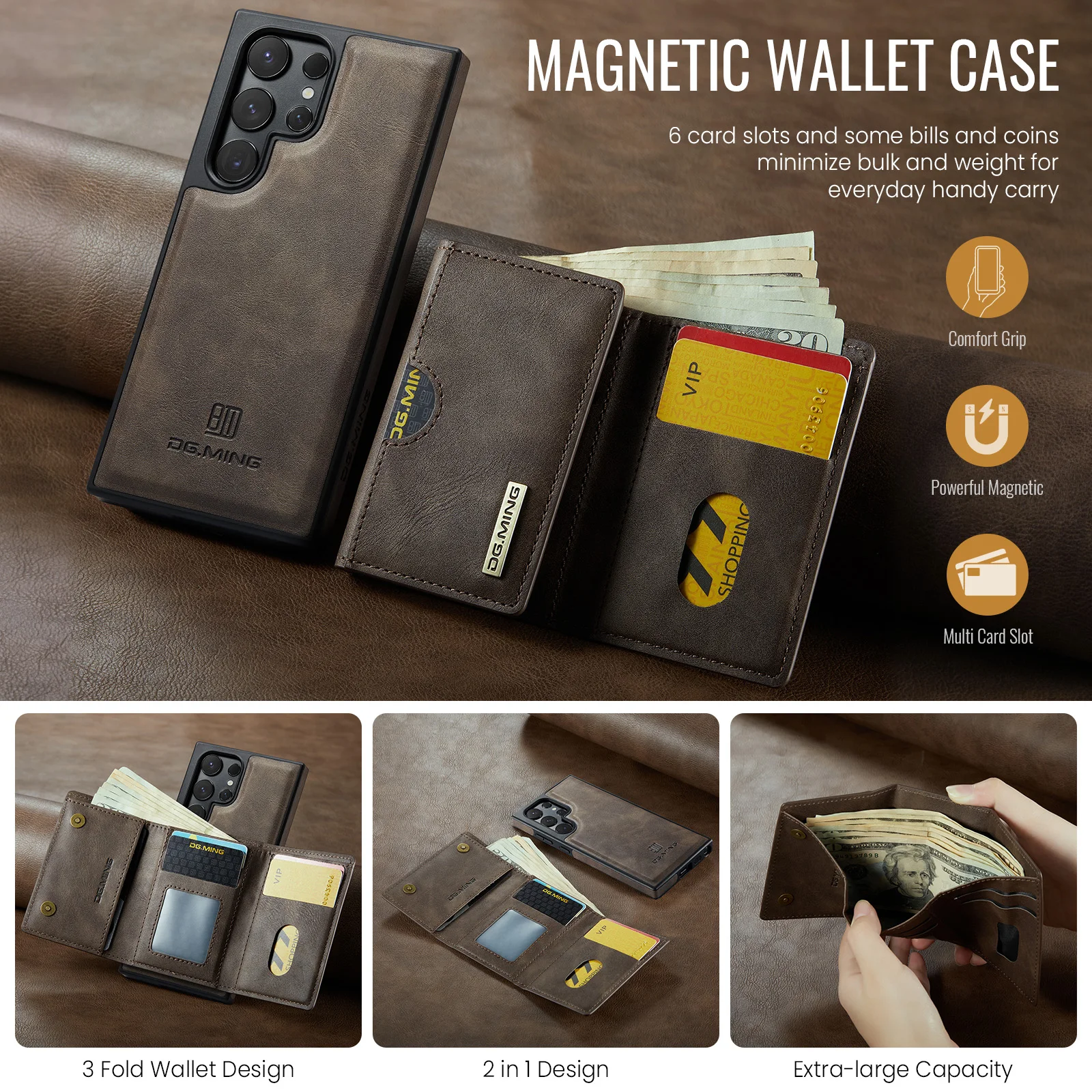 

Multifunction 2 in 1 Magnetic Removable Leather Card Wallet Cover For Samsung Galaxy S22 S23 S24 S25 S25FE S26 Ultra Plus Case