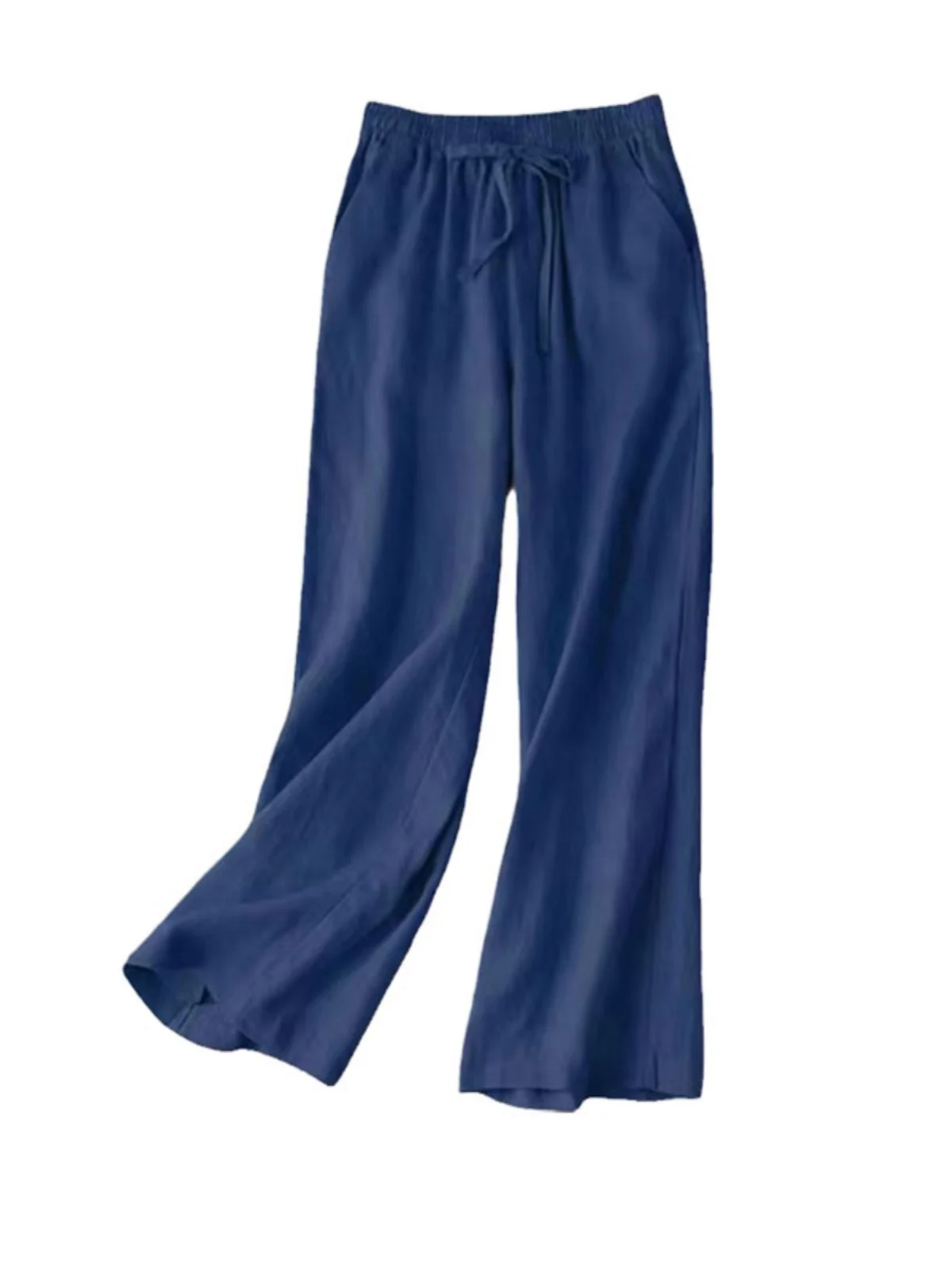 High Waist Draped Wide Leg Pants Women's Cotton Linen Casual Trousers Dstring Straight Cut Summer Long Pants