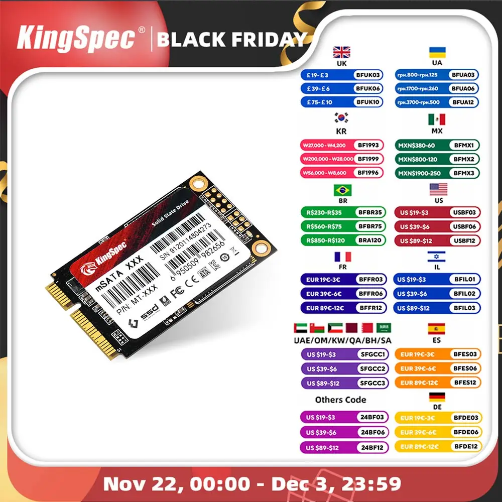 KingSpec mSATA SSD 128GB 256GB 512GBSSD 1TB HDD Mini PCIe Internal Solid State Drive Disk SSD Mini SATA For Dell Notebook PC