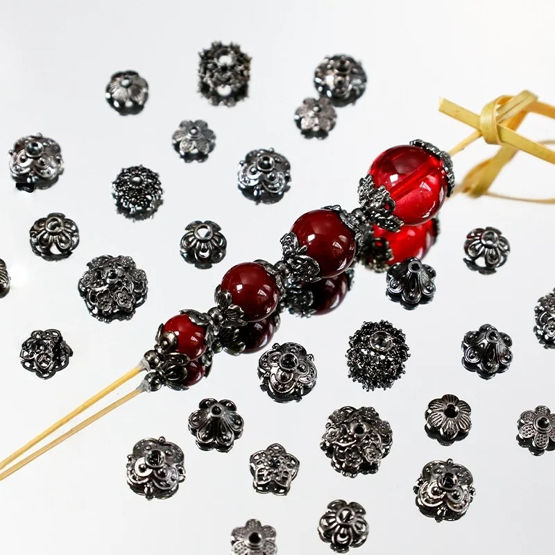

10pc Gun Black Alloy Jewelry Accessories Flower Holder Flower Cap Bead Spacer Diy Beaded Bracelet Necklace Accessories Wholesale