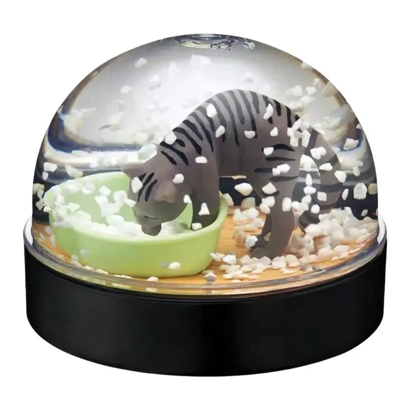 3D Cat Crystal Ball Sturdy Dashboard Decorations Snow Globes Car Ornaments Snow Effect Animal Figures for Family Friends