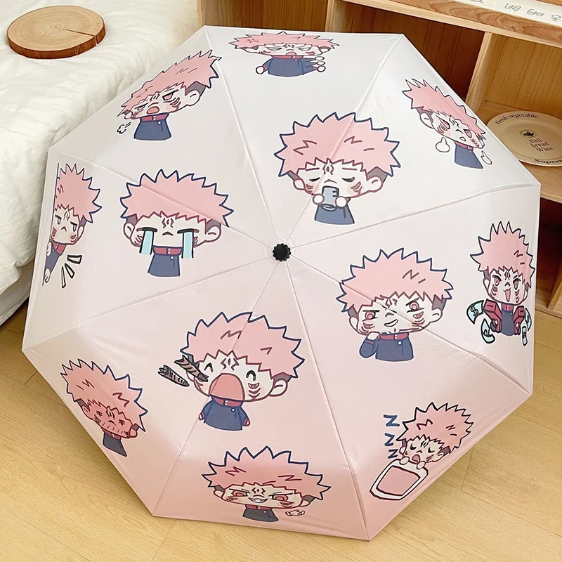 Pink Jujutsu Kaisen Anime Cute kawaii chibi,Windproof Anti-UV,Automatic Rain Compact Umbrella for Woman Man