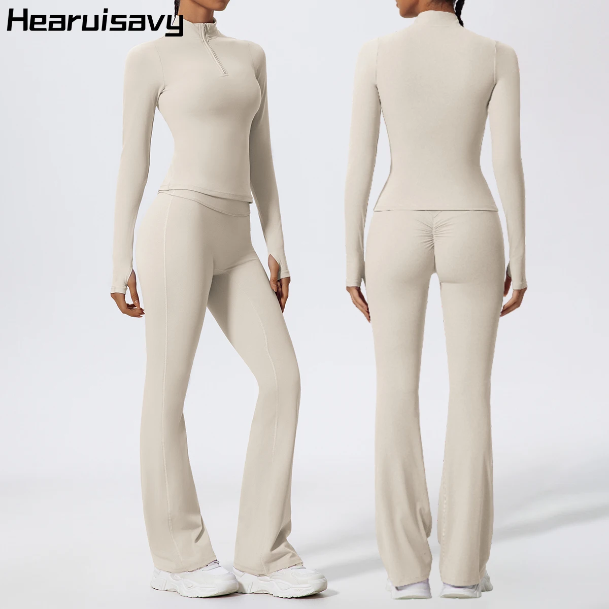 

Hearuisavy 2Pcs Fitness Set Half Zipper High Collar Tight Sports Shirts High Waist Workout Yoga Pants Gym Fitness Long Sleeved
