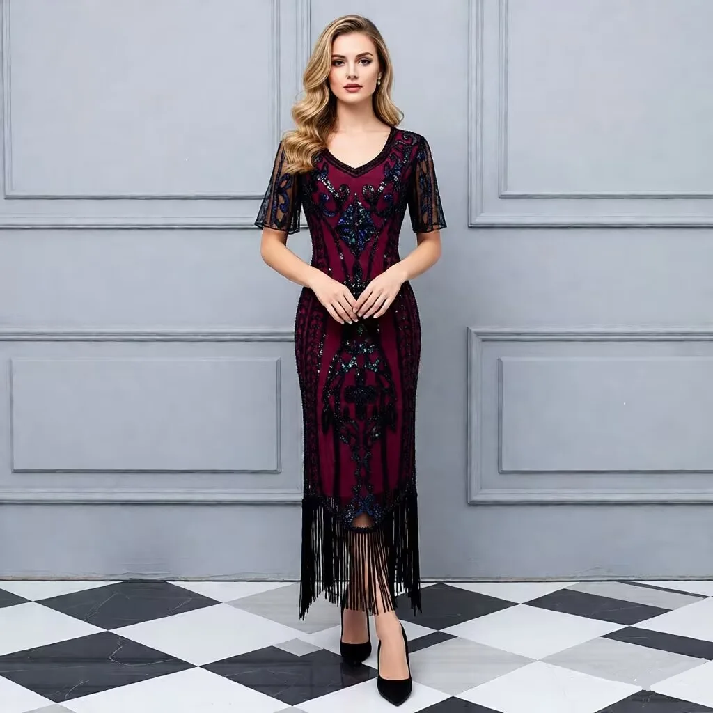 

Новое вечернее платье 2026 года с пайетками и бахромой в винтажном стиле для женщин, модное ретро-платье для праздников и сценических выступлений