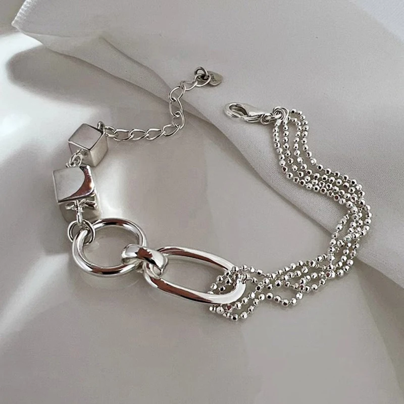 Foxanry Minimalist Asymmetric Chain Bracelet for Women Couples Fashion Creative Double-layered Geometry Handmade Party Jewelry