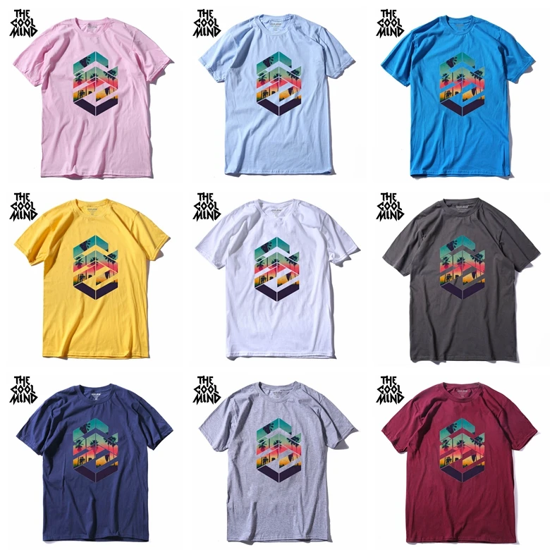 Men Women Vintage California Palm Tree Sunset T-Shirt, Impossible Cube Graphic Oversized Streetwear Tee, Couple Matching Top