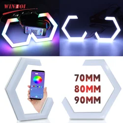 2PCS 70MM 80MM 90MM Hexagon LED Angel Eyes Halo Rings RGB/White DRL Led Headlights Projector for Motorcycle Car Auto Decoration