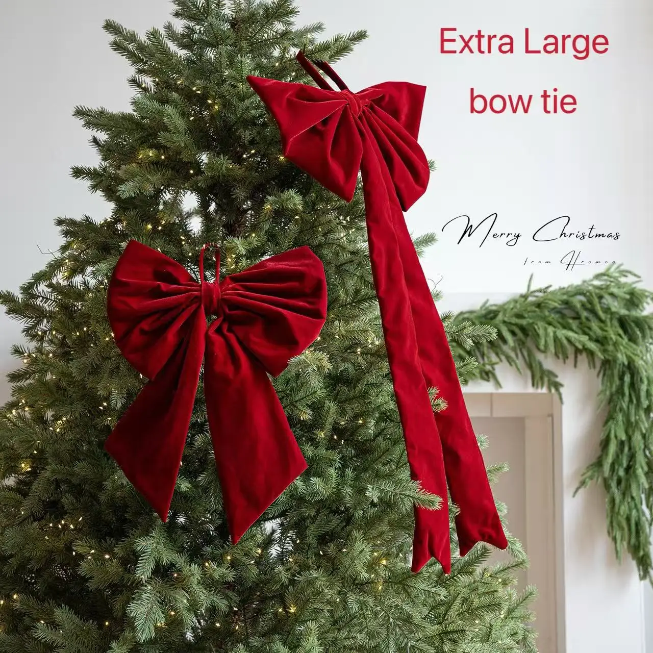 

Extra Large 50/90cm Christmas Red Bowtie Ribbon for Home Office Decorations Flannel Fabric Pendants Xmas New Year Tree Decors
