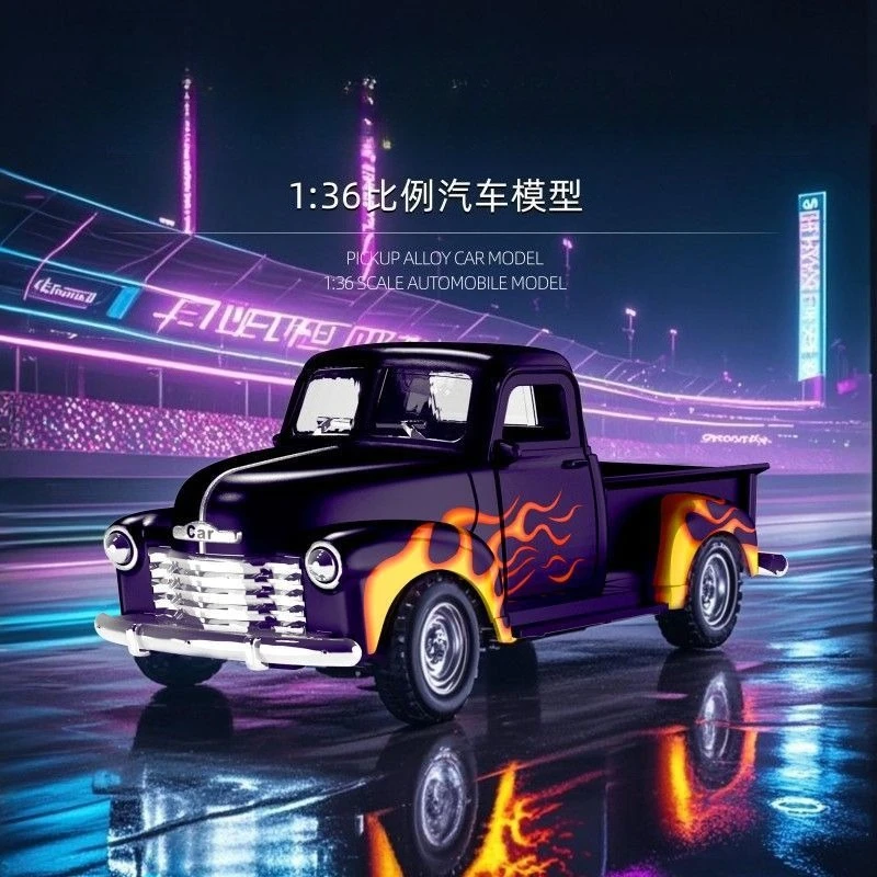 1:36 Flamme Pickup Kinder Simulation Auto Spielzeug Klassiker Legierung Trägheit zurückziehen Auto Modell Ornament