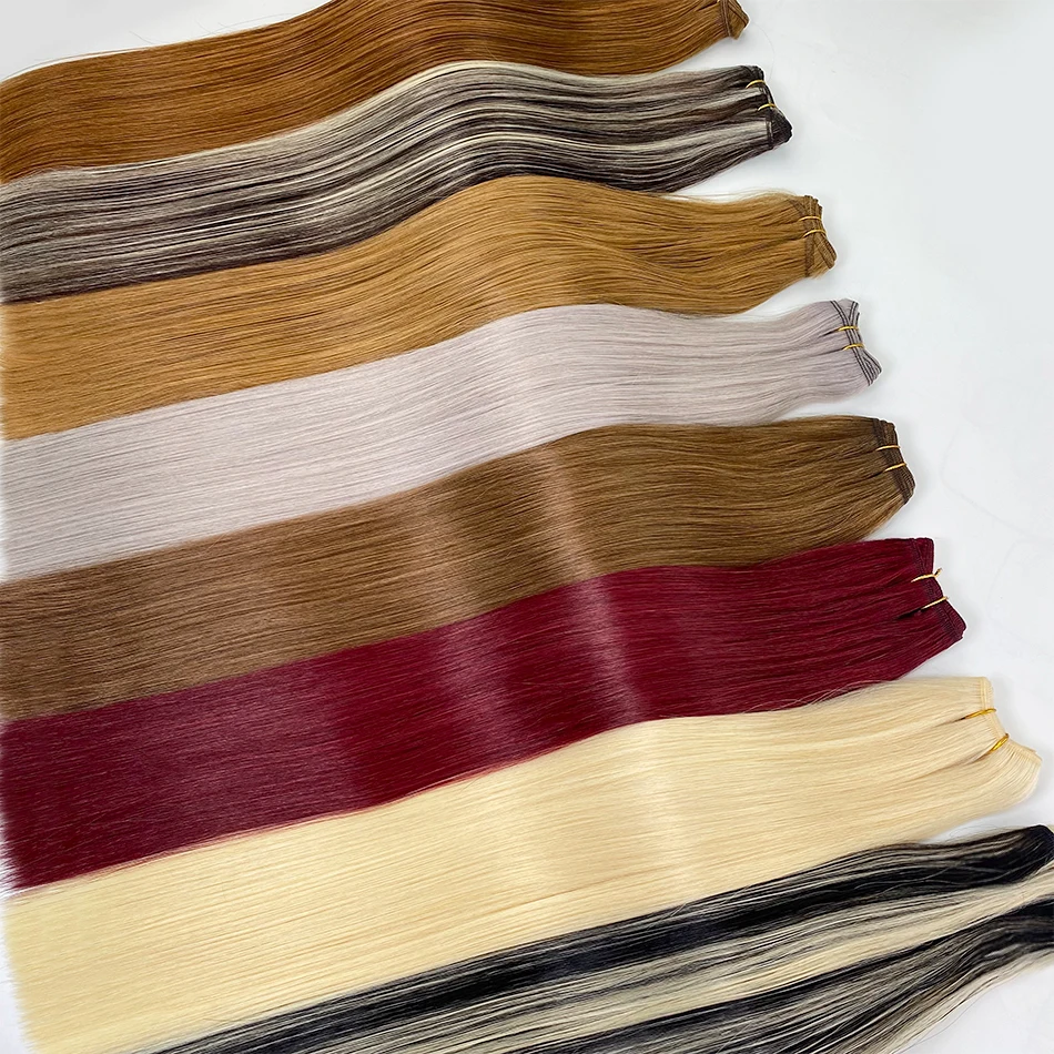 Shinehair 100% 人毛ストレートバンドル生バージン未処理エクステンション 1 2 3 ボンドストレートバンドルダブル横糸卸売