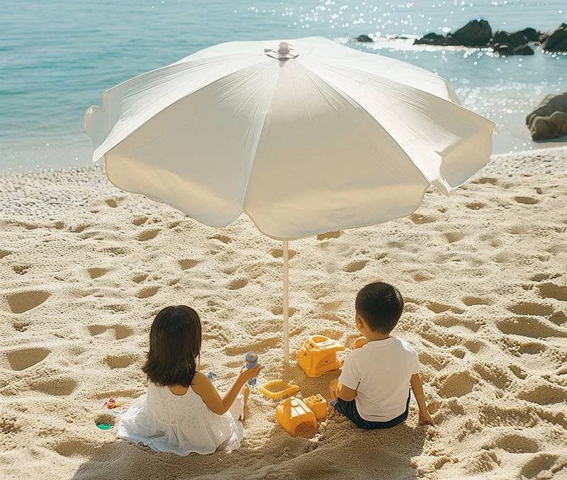 UPF 50+ Beach Umbrella, Silver Coated UV Block Sun Shade with Cooler Reflective Canopy for Patio Garden Camping