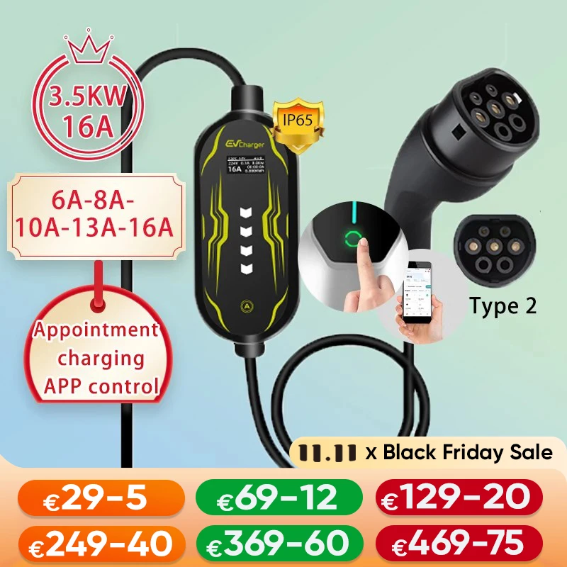 Wallbox Portable EV charger with APP control for Tuya smart 3.5KW 7KW 11KW 22KW IP65 fast charge with 6-8-10-16-20-24-32A