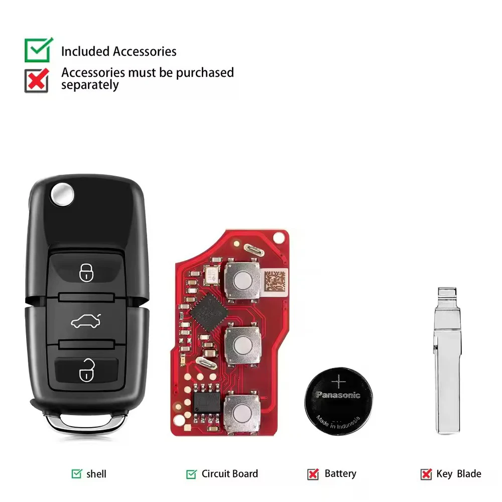XKB520EN الجيل الثاني تم استبداله من مفتاح التحكم عن بعد للسلك XKB501EN لـ Xhorse VW B5 Flip 3 أزرار يدعم البرنامج اللاسلكي 5 قطعة