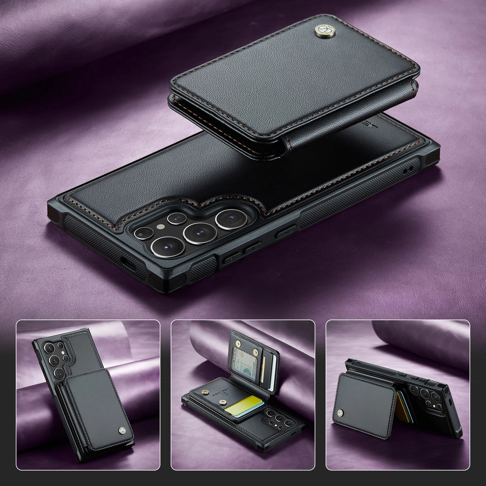 JEEHOOD-J05 Magnetic 2-in-1 Removable PU Leather Case Card Holder Cover for Samsung Galaxy S26 S25 S24 S23 S22+ S21 FE S20 Ultra
