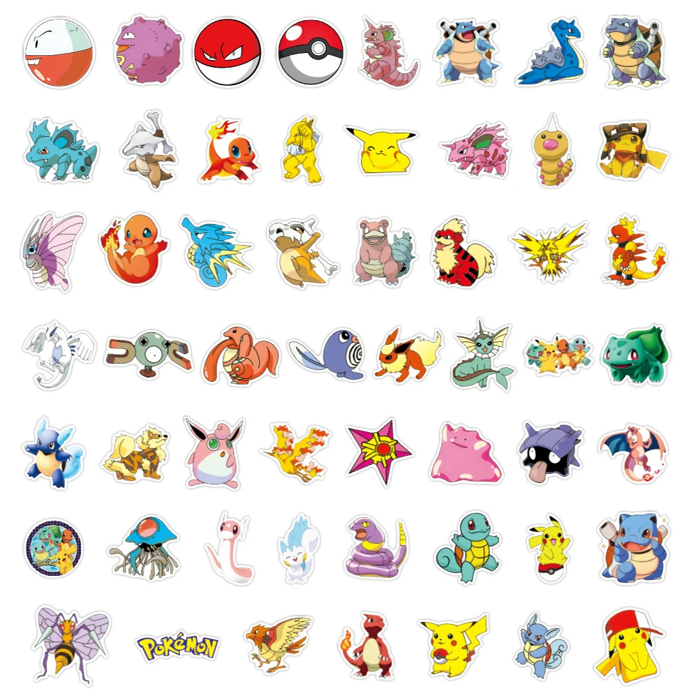 10/30/50/100PCS Anime Pokemon Stickers Cute PVC Decals Gift DIY Suitcase Phone Notebook Fridge Cartoon Kids Sticker Classic Toys