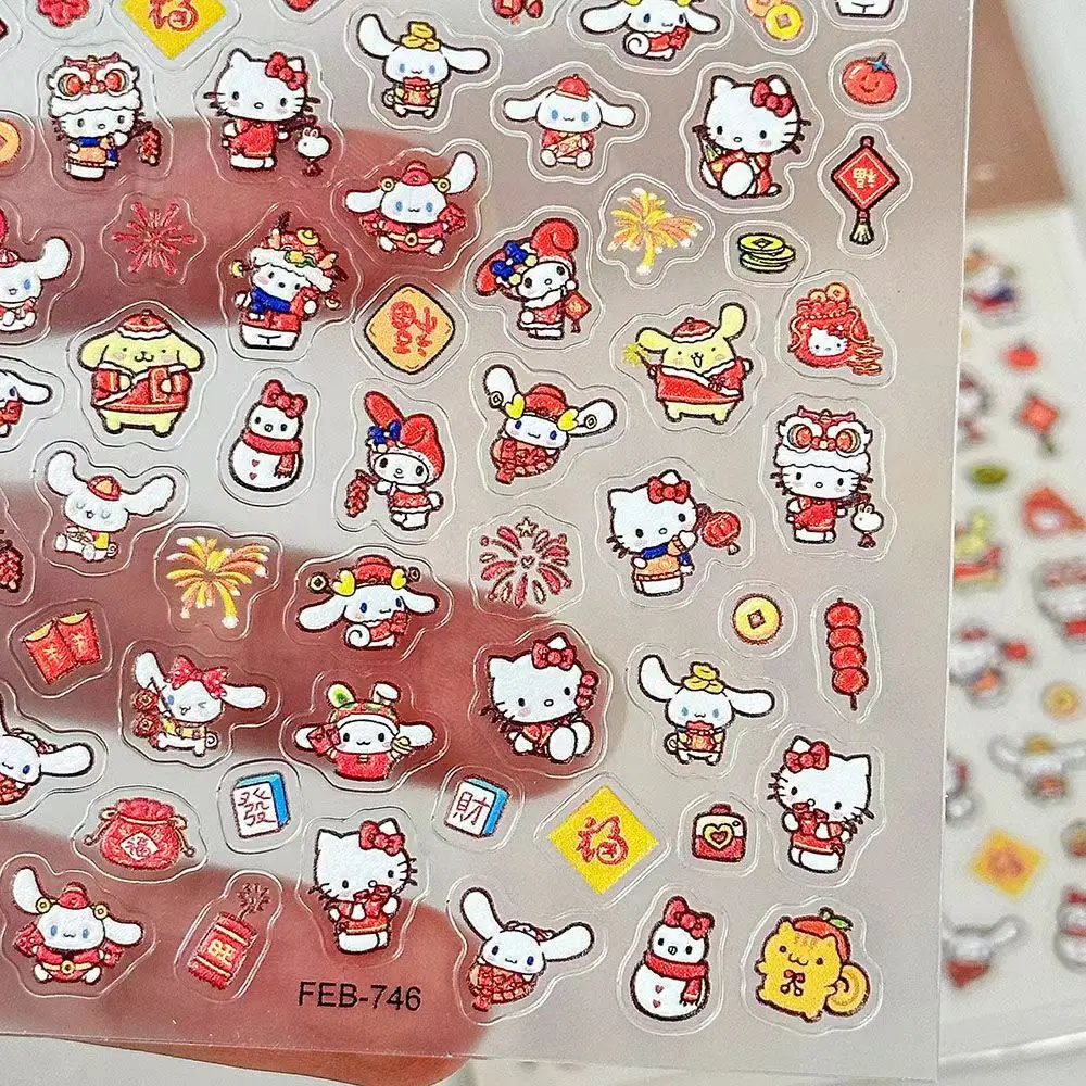 1 sheet New Year Nail stickers Sanrio New Year Kitty nail decoration small pattern diy transparent waterproof small stickers