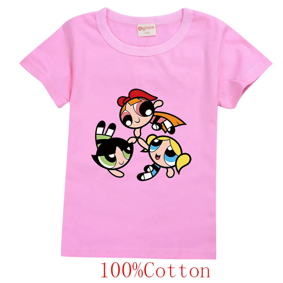 P-Powerpuffing Girls Kids T-shirts Cartoon Anime Figures Short Sleeves Tees Round Neck Tops Boutique Summer Clothing