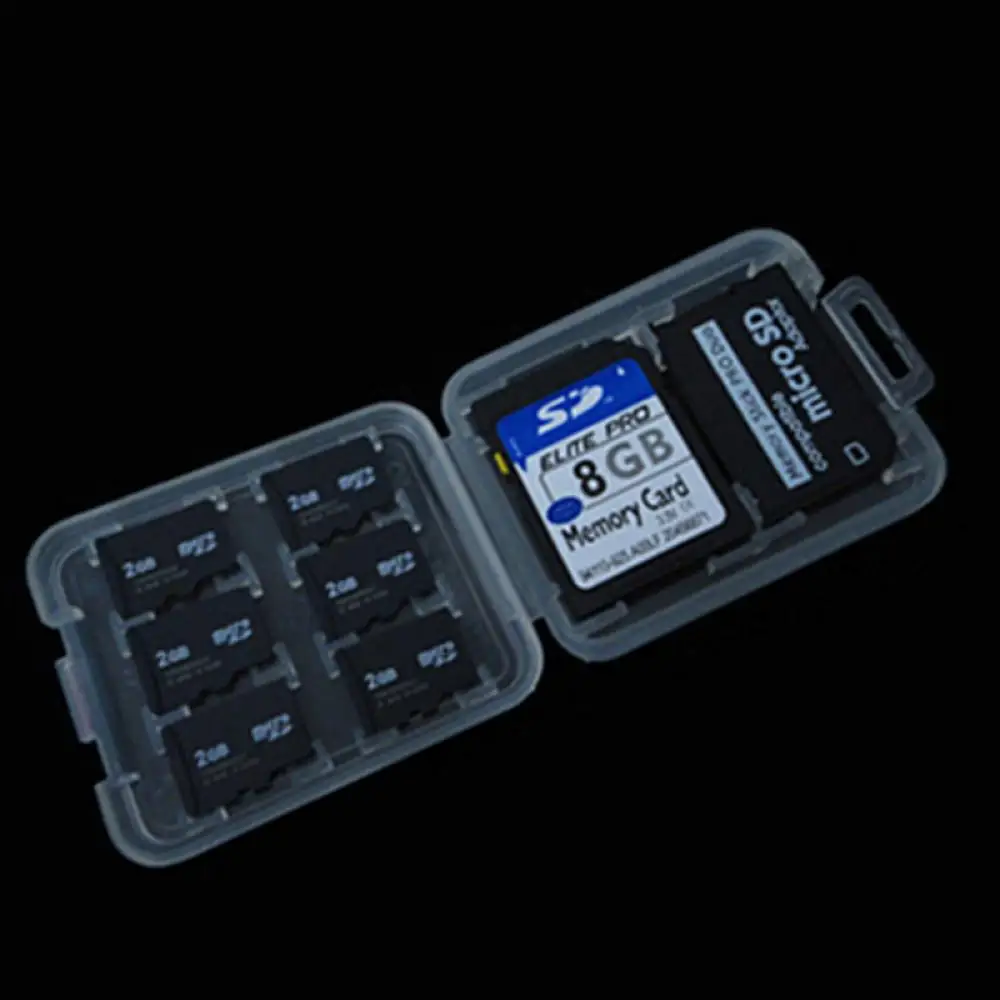 8-in-1 Memory Card Protection Box Clear Plastic SD Card Storage Box Desktop Card Organization Container Camera MS Protector