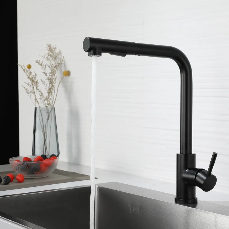 Matte Black Kitchen Faucet Cold and Hot Kitchen Mixer Pull Out Two Function Deck Mounted Tap With Free Hose