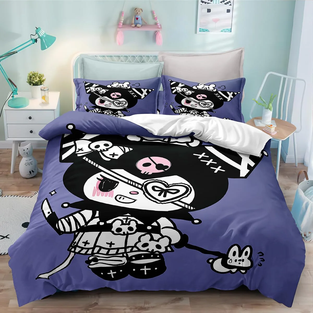 Kuromi Print Bedding Sets Comforter Quilt Bed Cover Duvet Cover Pillow Case 2-3 Pieces Sets Kids Adult Size Bedroom Decoration