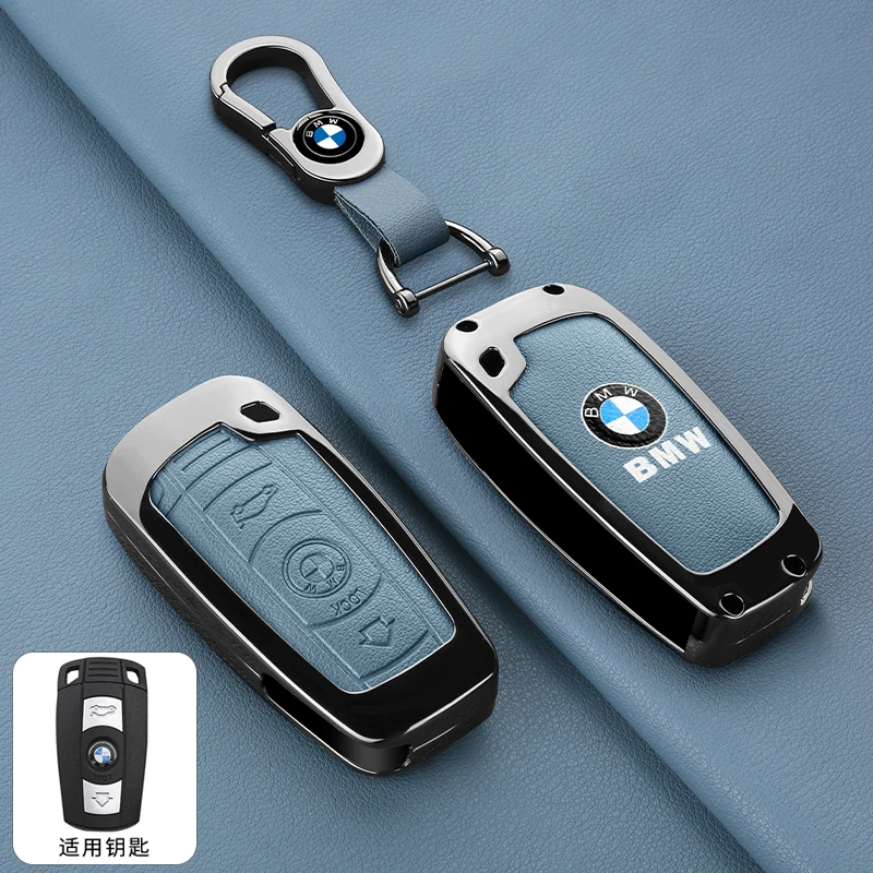 Genuine Leather Car Remote Key Case Fob Cover For BMW 1/3/5/7 Series X5 X6 Z4 CAS3 Systems KR55WK49127 PCF7953/ID46 Chip Keyring view 5