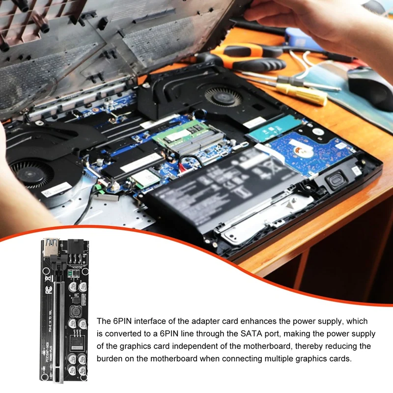 VER009S Plus PCI Express 1X à 16X Renforce PCI-E Riser Card, SATA 6Pin Power 0.6M USB 3.0 Cable for BTC LTC Mining
