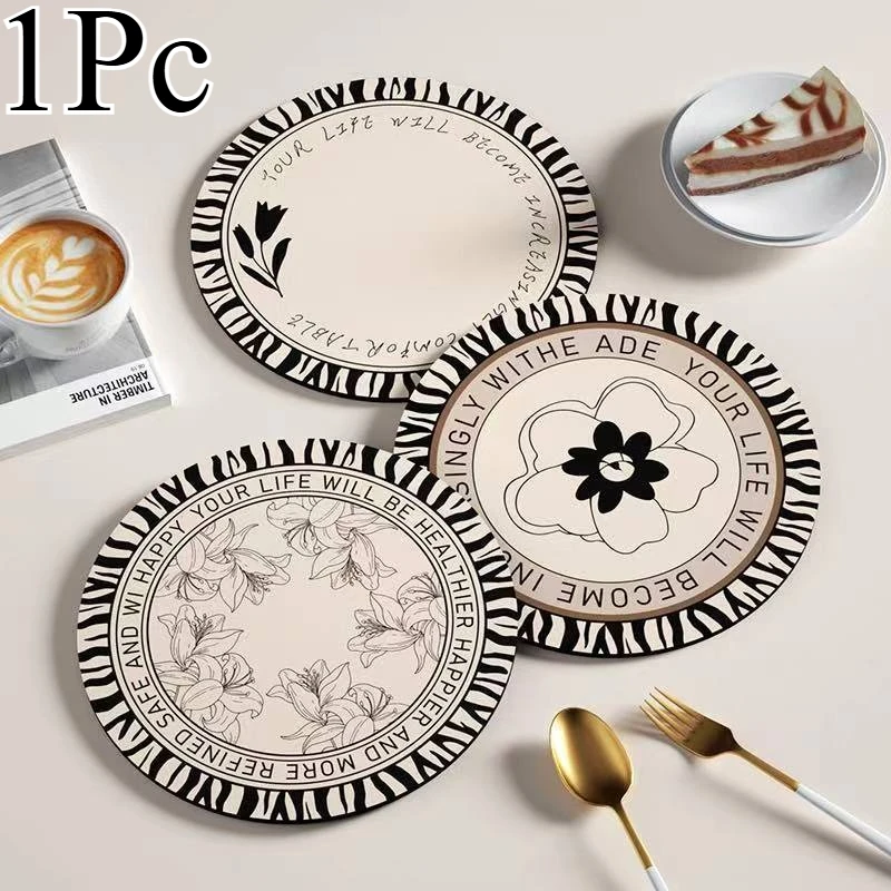 12cm/20cm Round Dining Table Mat In Black And White Color Heat-Resistant Dining Mat Indoor Decoration Cup Mat