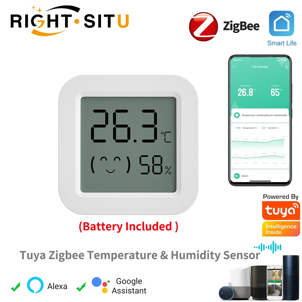 

Tuya Zigbee 3.0 Temperature Humidity Sensor Mini APP Remote Control Work with SmartLife Yandx Zigbee2Mqtt ZHA Alexa
