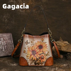 GAGACIA borsa a tracolla Versatile dipinta a fiori retrò per donna 2024 nuova borsa a tracolla in morbida pelle femminile ad alta capacità