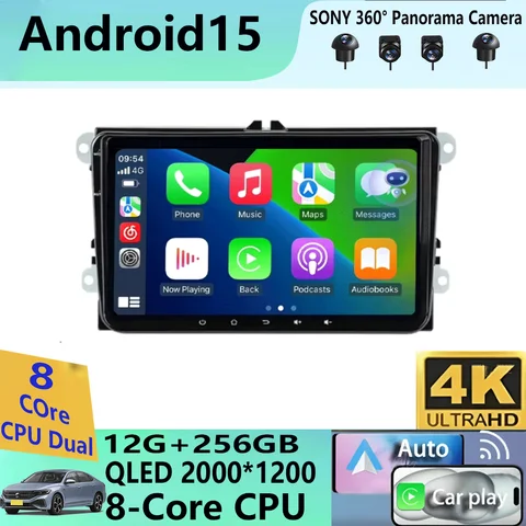 9" Android 15 Car Radio For VW/Volkswagen/Golf/Polo/Tiguan/Passat/B7/B6/Seat/Leon/Skoda/Octavia GPS Navigation Multimedia Player