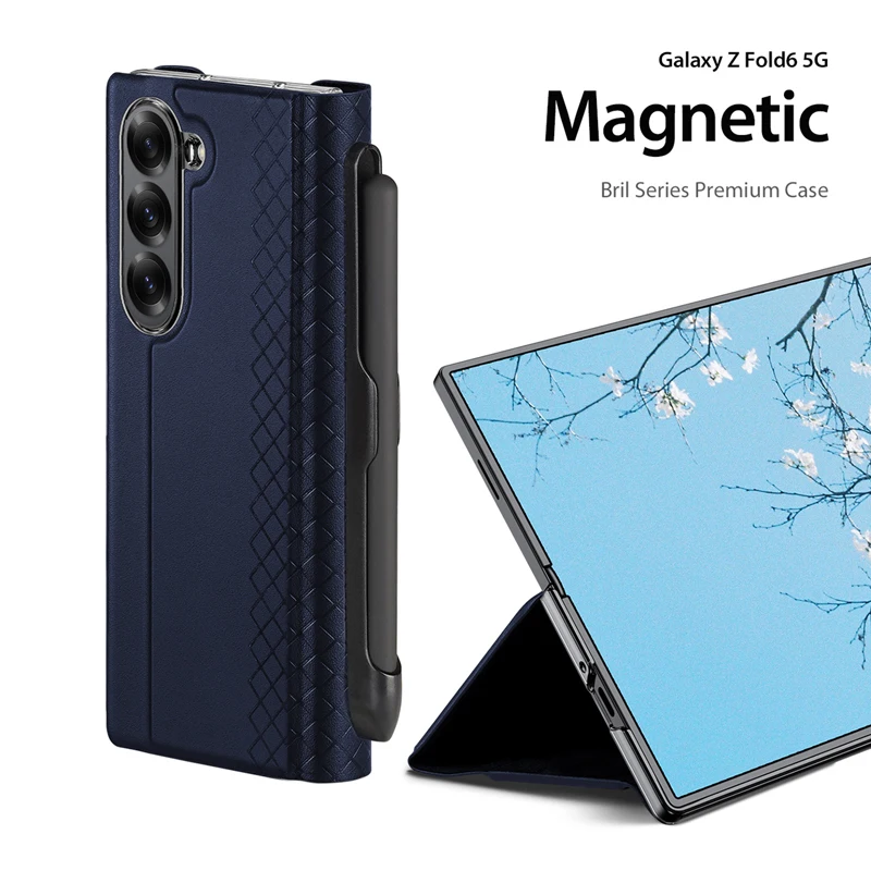 For Samsung Galaxy Z Fold 6 Case DUX DUCIS Bril Series Premium PU Leather Slim Folding Cover With Card Pen Slot For Fold6