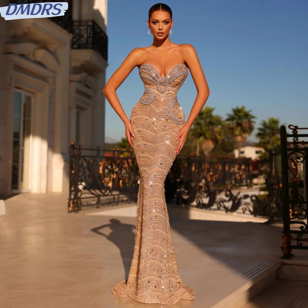 

Gorgeous Beaded Rhinestones Evening Dress Sexy Deep V-neck Mermaid Long Prom Dresses 2025 Customized Cocktail Gown For Women